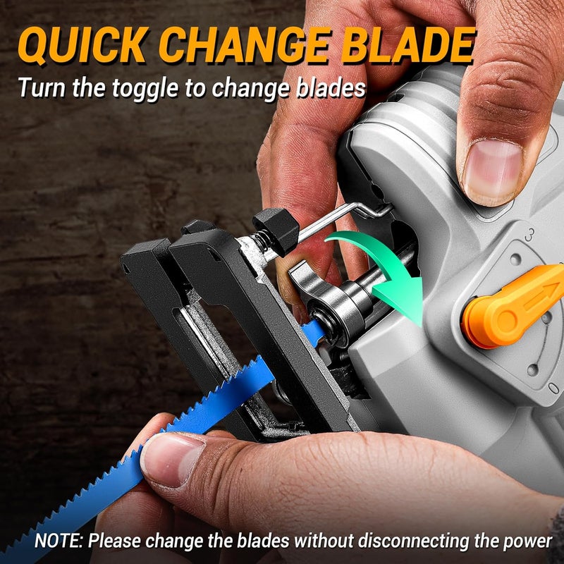 DEKOPRO Jig Saw Cordless Electric Tool: 20V Power Jigsaw with LED Light, 800-3000 RPM Variable Speed, 7/8" Stroke Length, 3 Orbital Settings, ±45° Bevel Cuts for Straight/Curve/Circle Cutting (Gray) - Image 5